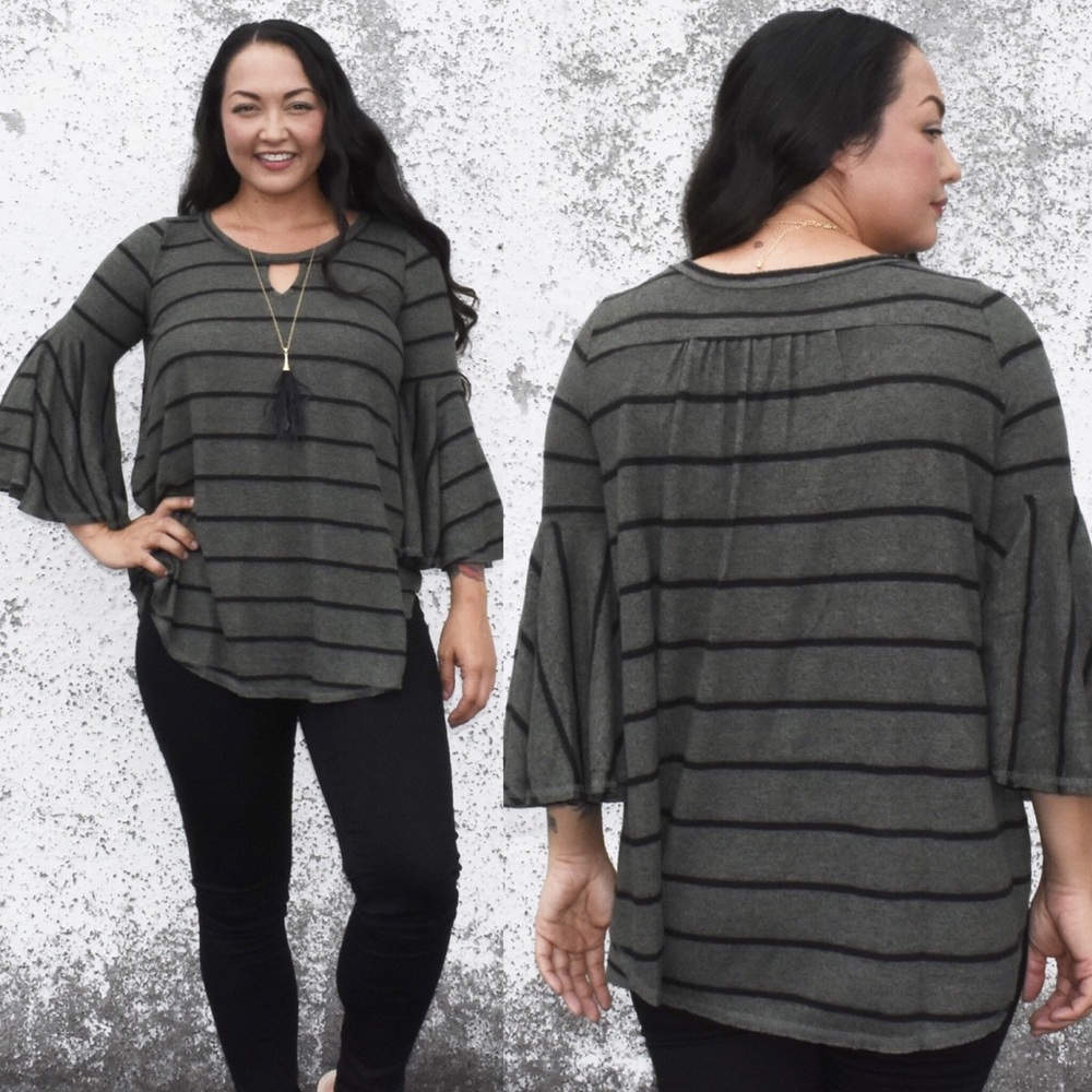 Stripe Bell Sleeve Top - Picture 2 of 2